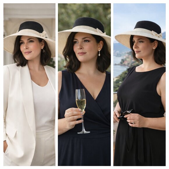 Magid Hats Black & Ivory Wide Brim Hat | 100% Paper Straw | Elegant Derby Church
